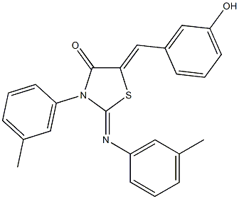 5-(3-hydroxybenzylidene)-3-(3-methylphenyl)-2-[(3-methylphenyl)imino]-1,3-thiazolidin-4-one Struktur