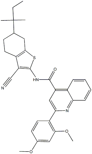 N-(3-cyano-6-tert-pentyl-4,5,6,7-tetrahydro-1-benzothien-2-yl)-2-(2,4-dimethoxyphenyl)-4-quinolinecarboxamide Struktur