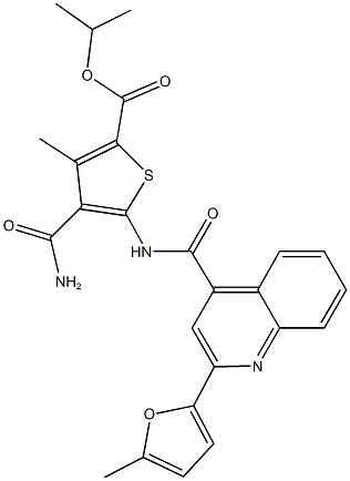 isopropyl 4-(aminocarbonyl)-3-methyl-5-({[2-(5-methyl-2-furyl)-4-quinolinyl]carbonyl}amino)-2-thiophenecarboxylate Struktur