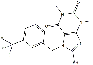 1,3-dimethyl-8-sulfanyl-7-[3-(trifluoromethyl)benzyl]-3,7-dihydro-1H-purine-2,6-dione Struktur