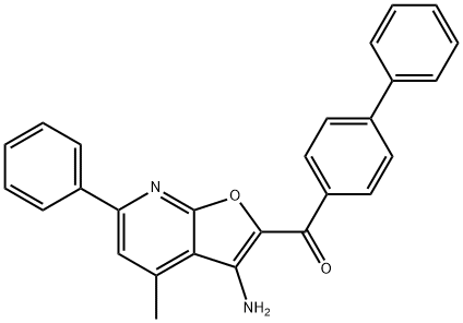 (3-amino-4-methyl-6-phenylfuro[2,3-b]pyridin-2-yl)([1,1'-biphenyl]-4-yl)methanone Struktur