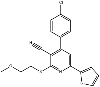 4-(4-chlorophenyl)-2-[(2-methoxyethyl)sulfanyl]-6-(2-thienyl)nicotinonitrile Structure