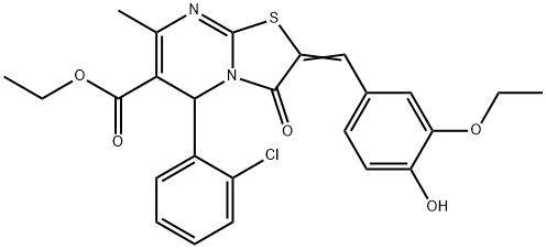 ethyl 5-(2-chlorophenyl)-2-(3-ethoxy-4-hydroxybenzylidene)-7-methyl-3-oxo-2,3-dihydro-5H-[1,3]thiazolo[3,2-a]pyrimidine-6-carboxylate Struktur