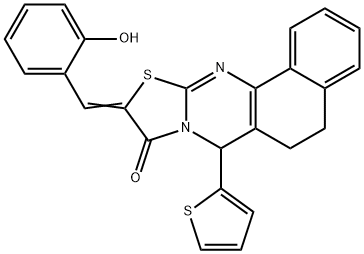10-(2-hydroxybenzylidene)-7-(2-thienyl)-5,7-dihydro-6H-benzo[h][1,3]thiazolo[2,3-b]quinazolin-9(10H)-one Struktur