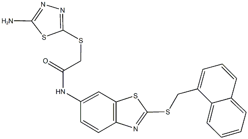 2-[(5-amino-1,3,4-thiadiazol-2-yl)sulfanyl]-N-{2-[(1-naphthylmethyl)sulfanyl]-1,3-benzothiazol-6-yl}acetamide Struktur