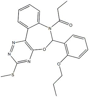 3-(methylsulfanyl)-7-propionyl-6-(2-propoxyphenyl)-6,7-dihydro[1,2,4]triazino[5,6-d][3,1]benzoxazepine Struktur