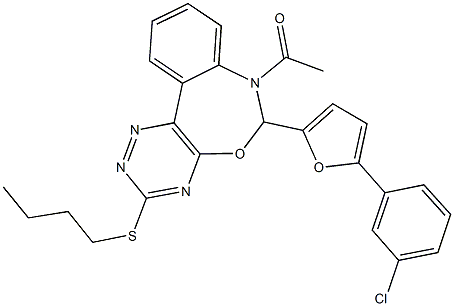 7-acetyl-6-[5-(3-chlorophenyl)-2-furyl]-6,7-dihydro[1,2,4]triazino[5,6-d][3,1]benzoxazepin-3-yl butyl sulfide Struktur