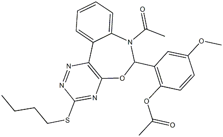 2-[7-acetyl-3-(butylsulfanyl)-6,7-dihydro[1,2,4]triazino[5,6-d][3,1]benzoxazepin-6-yl]-4-methoxyphenyl acetate Struktur