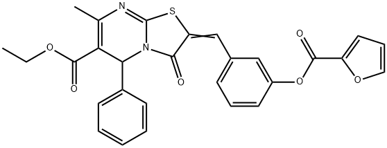 ethyl 2-[3-(2-furoyloxy)benzylidene]-7-methyl-3-oxo-5-phenyl-2,3-dihydro-5H-[1,3]thiazolo[3,2-a]pyrimidine-6-carboxylate Struktur