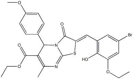 ethyl 2-(5-bromo-3-ethoxy-2-hydroxybenzylidene)-5-(4-methoxyphenyl)-7-methyl-3-oxo-2,3-dihydro-5H-[1,3]thiazolo[3,2-a]pyrimidine-6-carboxylate Struktur