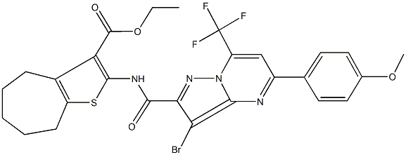 ethyl 2-({[3-bromo-5-(4-methoxyphenyl)-7-(trifluoromethyl)pyrazolo[1,5-a]pyrimidin-2-yl]carbonyl}amino)-5,6,7,8-tetrahydro-4H-cyclohepta[b]thiophene-3-carboxylate Structure