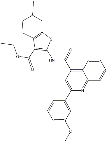 ethyl 2-({[2-(3-methoxyphenyl)-4-quinolinyl]carbonyl}amino)-6-methyl-4,5,6,7-tetrahydro-1-benzothiophene-3-carboxylate Structure