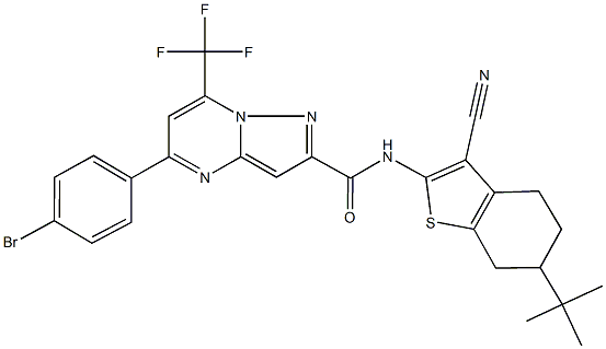 5-(4-bromophenyl)-N-(6-tert-butyl-3-cyano-4,5,6,7-tetrahydro-1-benzothien-2-yl)-7-(trifluoromethyl)pyrazolo[1,5-a]pyrimidine-2-carboxamide Struktur