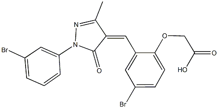 (4-bromo-2-{[1-(3-bromophenyl)-3-methyl-5-oxo-1,5-dihydro-4H-pyrazol-4-ylidene]methyl}phenoxy)acetic acid Struktur