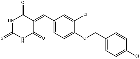 5-[(3-chloro-4-{[(4-chlorophenyl)methyl]oxy}phenyl)methylidene]-2-thioxodihydro-4,6(1H,5H)-pyrimidinedione Struktur