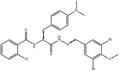 2-chloro-N-{1-{[2-(3,5-dibromo-4-methoxybenzylidene)hydrazino]carbonyl}-2-[4-(dimethylamino)phenyl]vinyl}benzamide Struktur