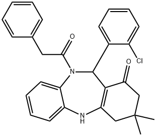 11-(2-chlorophenyl)-3,3-dimethyl-10-(phenylacetyl)-2,3,4,5,10,11-hexahydro-1H-dibenzo[b,e][1,4]diazepin-1-one Struktur