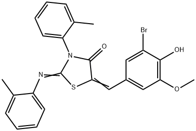 5-(3-bromo-4-hydroxy-5-methoxybenzylidene)-3-(2-methylphenyl)-2-[(2-methylphenyl)imino]-1,3-thiazolidin-4-one Struktur
