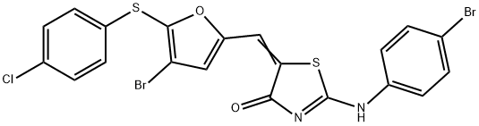 5-({4-bromo-5-[(4-chlorophenyl)sulfanyl]-2-furyl}methylene)-2-[(4-bromophenyl)imino]-1,3-thiazolidin-4-one Struktur