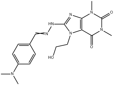 4-(dimethylamino)benzaldehyde [7-(2-hydroxyethyl)-1,3-dimethyl-2,6-dioxo-2,3,6,7-tetrahydro-1H-purin-8-yl]hydrazone Struktur