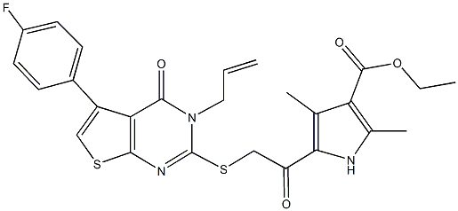ethyl 5-({[3-allyl-5-(4-fluorophenyl)-4-oxo-3,4-dihydrothieno[2,3-d]pyrimidin-2-yl]sulfanyl}acetyl)-2,4-dimethyl-1H-pyrrole-3-carboxylate Struktur