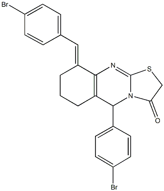 9-(4-bromobenzylidene)-5-(4-bromophenyl)-6,7,8,9-tetrahydro-5H-[1,3]thiazolo[2,3-b]quinazolin-3(2H)-one Struktur