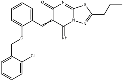 6-{2-[(2-chlorobenzyl)oxy]benzylidene}-5-imino-2-propyl-5,6-dihydro-7H-[1,3,4]thiadiazolo[3,2-a]pyrimidin-7-one Struktur