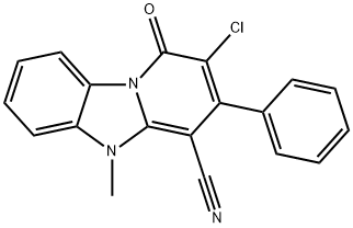 2-chloro-5-methyl-1-oxo-3-phenyl-1,5-dihydropyrido[1,2-a]benzimidazole-4-carbonitrile Struktur