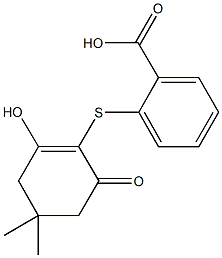 2-[(2-hydroxy-4,4-dimethyl-6-oxo-1-cyclohexen-1-yl)sulfanyl]benzoic acid Struktur