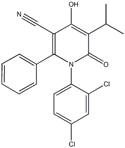 1-(2,4-dichlorophenyl)-4-hydroxy-5-isopropyl-6-oxo-2-phenyl-1,6-dihydro-3-pyridinecarbonitrile Struktur