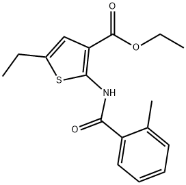 ethyl 5-ethyl-2-[(2-methylbenzoyl)amino]-3-thiophenecarboxylate Struktur
