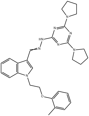 1-[2-(2-methylphenoxy)ethyl]-1H-indole-3-carbaldehyde (4,6-dipyrrolidin-1-yl-1,3,5-triazin-2-yl)hydrazone Struktur
