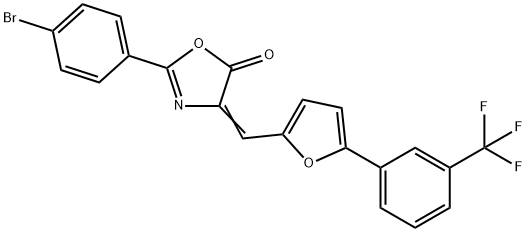 2-(4-bromophenyl)-4-({5-[3-(trifluoromethyl)phenyl]-2-furyl}methylene)-1,3-oxazol-5(4H)-one Struktur