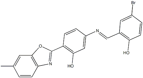 4-bromo-2-({[3-hydroxy-4-(6-methyl-1,3-benzoxazol-2-yl)phenyl]imino}methyl)phenol Struktur