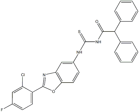 N-[2-(2-chloro-4-fluorophenyl)-1,3-benzoxazol-5-yl]-N'-(diphenylacetyl)thiourea Struktur