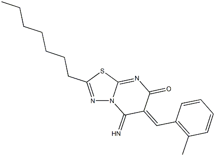 2-heptyl-5-imino-6-(2-methylbenzylidene)-5,6-dihydro-7H-[1,3,4]thiadiazolo[3,2-a]pyrimidin-7-one Struktur