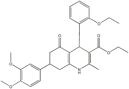 ethyl 7-(3,4-dimethoxyphenyl)-4-(2-ethoxyphenyl)-2-methyl-5-oxo-1,4,5,6,7,8-hexahydro-3-quinolinecarboxylate Struktur