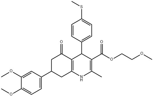 2-methoxyethyl 7-(3,4-dimethoxyphenyl)-2-methyl-4-[4-(methylsulfanyl)phenyl]-5-oxo-1,4,5,6,7,8-hexahydro-3-quinolinecarboxylate Struktur