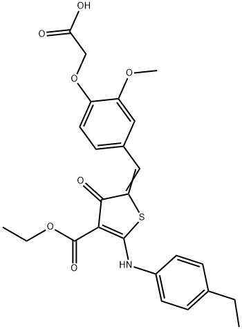 {4-[(4-(ethoxycarbonyl)-5-(4-ethylanilino)-3-oxo-2(3H)-thienylidene)methyl]-2-methoxyphenoxy}acetic acid Struktur