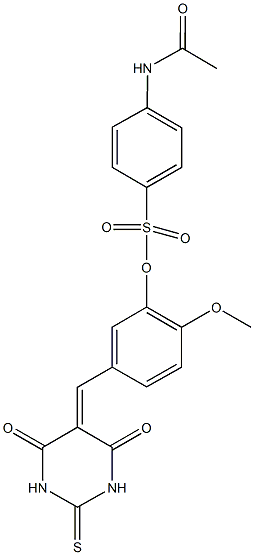 5-[(4,6-dioxo-2-thioxotetrahydro-5(2H)-pyrimidinylidene)methyl]-2-methoxyphenyl 4-(acetylamino)benzenesulfonate Struktur