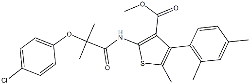 methyl 2-{[2-(4-chlorophenoxy)-2-methylpropanoyl]amino}-4-(2,4-dimethylphenyl)-5-methyl-3-thiophenecarboxylate Struktur