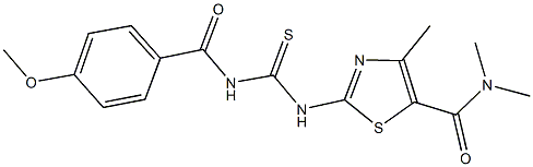 2-({[(4-methoxybenzoyl)amino]carbothioyl}amino)-N,N,4-trimethyl-1,3-thiazole-5-carboxamide Struktur