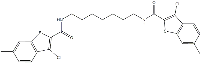 3-chloro-N-(7-{[(3-chloro-6-methyl-1-benzothien-2-yl)carbonyl]amino}heptyl)-6-methyl-1-benzothiophene-2-carboxamide Struktur