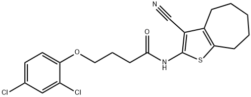 N-(3-cyano-5,6,7,8-tetrahydro-4H-cyclohepta[b]thien-2-yl)-4-(2,4-dichlorophenoxy)butanamide Struktur