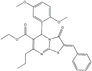 ethyl 2-benzylidene-5-(2,5-dimethoxyphenyl)-3-oxo-7-propyl-2,3-dihydro-5H-[1,3]thiazolo[3,2-a]pyrimidine-6-carboxylate Struktur