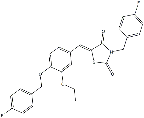 5-{3-ethoxy-4-[(4-fluorobenzyl)oxy]benzylidene}-3-(4-fluorobenzyl)-1,3-thiazolidine-2,4-dione Struktur