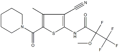 N-[3-cyano-4-methyl-5-(1-piperidinylcarbonyl)-2-thienyl]-2,3,3,3-tetrafluoro-2-methoxypropanamide Struktur