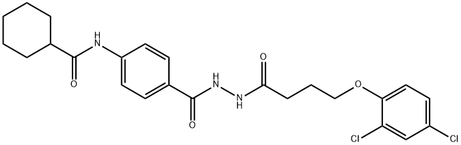 N-[4-({2-[4-(2,4-dichlorophenoxy)butanoyl]hydrazino}carbonyl)phenyl]cyclohexanecarboxamide Struktur