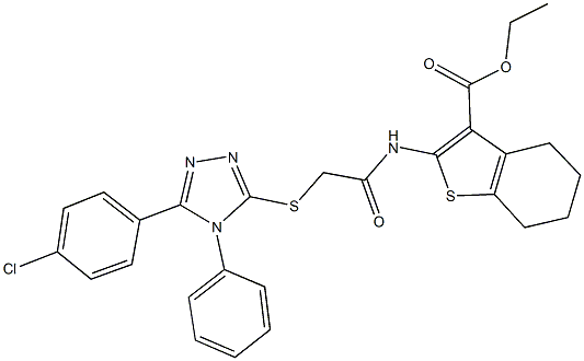 ethyl 2-[({[5-(4-chlorophenyl)-4-phenyl-4H-1,2,4-triazol-3-yl]sulfanyl}acetyl)amino]-4,5,6,7-tetrahydro-1-benzothiophene-3-carboxylate Struktur