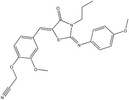 [2-methoxy-4-({2-[(4-methoxyphenyl)imino]-4-oxo-3-propyl-1,3-thiazolidin-5-ylidene}methyl)phenoxy]acetonitrile Struktur